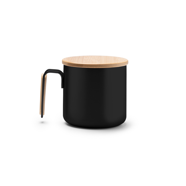 Taza de acero inoxidable 304 reciclado con detalle de bambú — Rimor