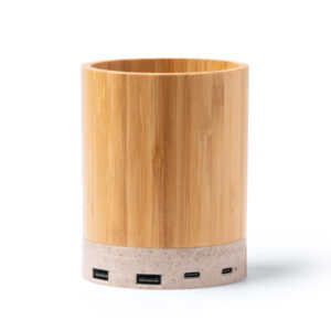 Bamboo pencil pot with wireless charging base — Celik