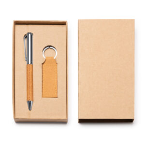 Set de bolígrafo y llavero de piel reciclada — Fez