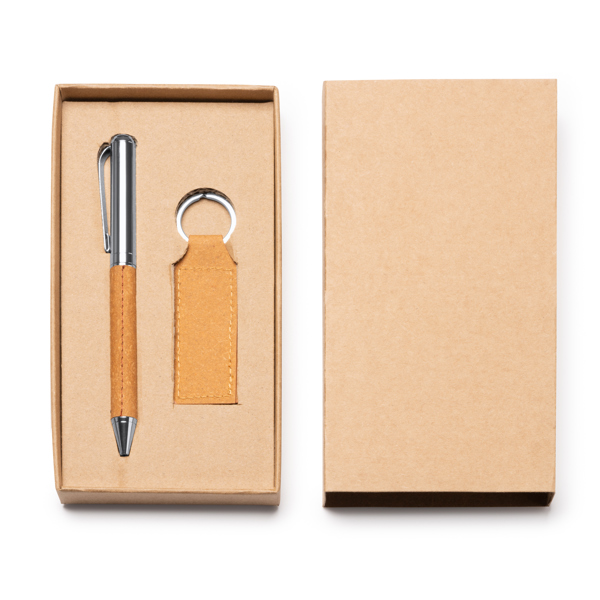 Set de bolígrafo y llavero de piel reciclada — Fez
