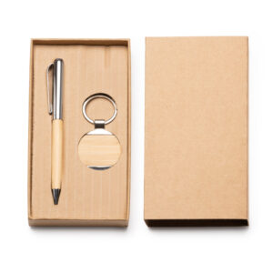 Bamboo pen and keyring set with metal details — Paulov