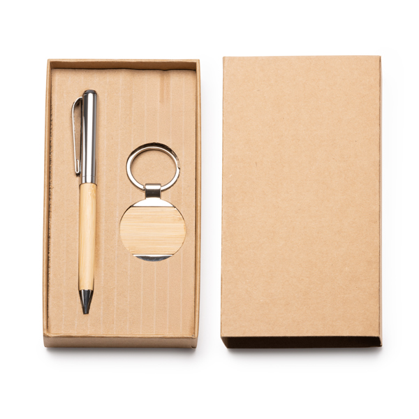 Bamboo pen and keyring set with metal details — Paulov