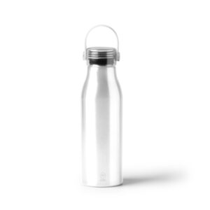 Botella de aluminio reciclado con tapón transparente y asa — Fental