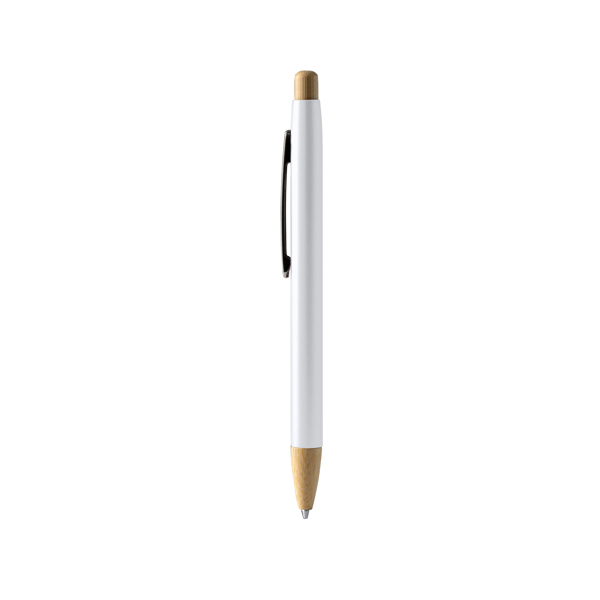 Rubber-finish metal pen with bamboo click mechanism and details — Verso