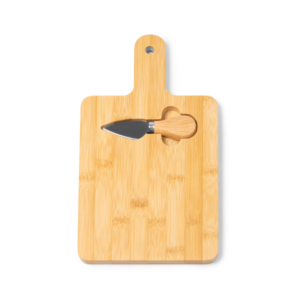 Bamboo chopping board with handle and cheese knife — Brie