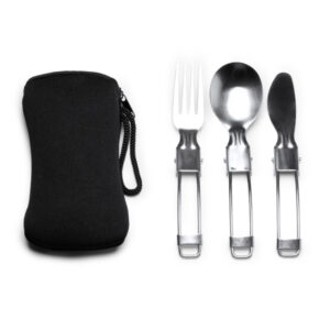 Set de cubiertos plegables de acero inoxidable con funda de neopreno — Tinker