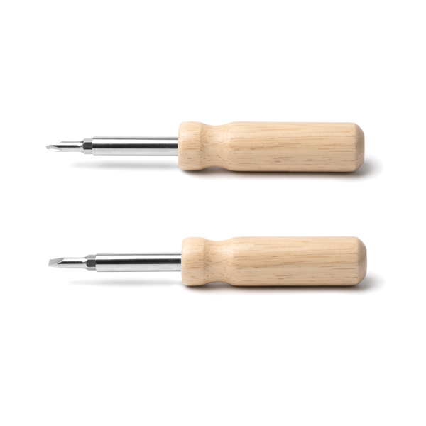 Destornillador de acero inoxidable con mango de madera y puntas intercambiables — Yador