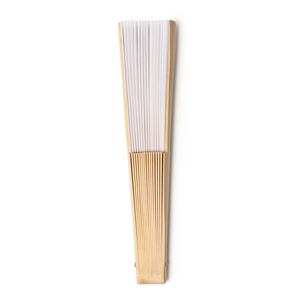 Abanico con varillas de madera y tela en RPET — Milos