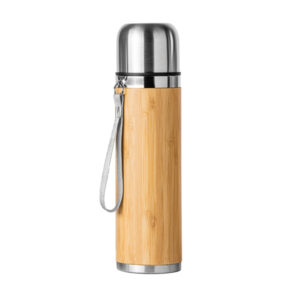 Thermosflasche aus Edelstahl 304, doppelwandig, mit Bambus-Ummantelung — Fengi