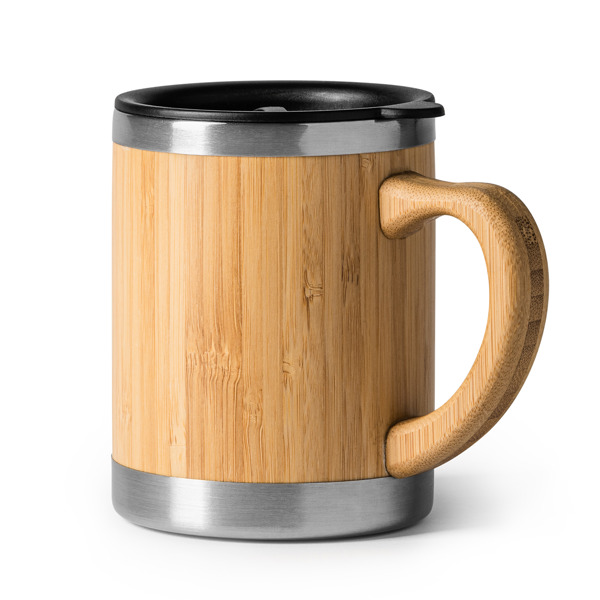 Taza de acero inoxidable con doble pared y exterior en bambú — Pana