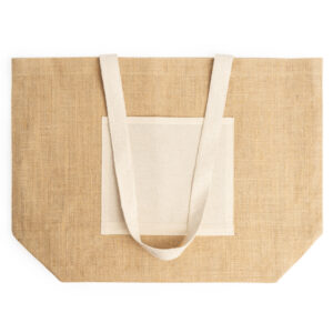 Bolsa de yute laminado con bolsillo frontal y asas largas en algodón natural — Gavia