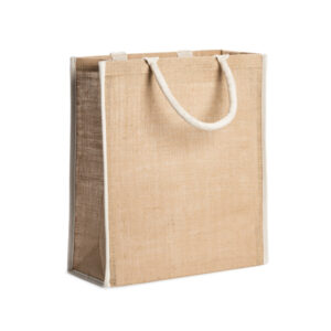 Bolsa de yute natural laminado con ribetes y asas reforzadas de algodón — Koper